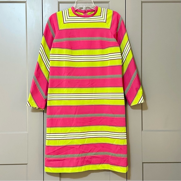 L’Aiglon Original Vintage 1960’s Long Sleeve Striped Shift Dress Mod Go-Go Sz L - Picture 1 of 10